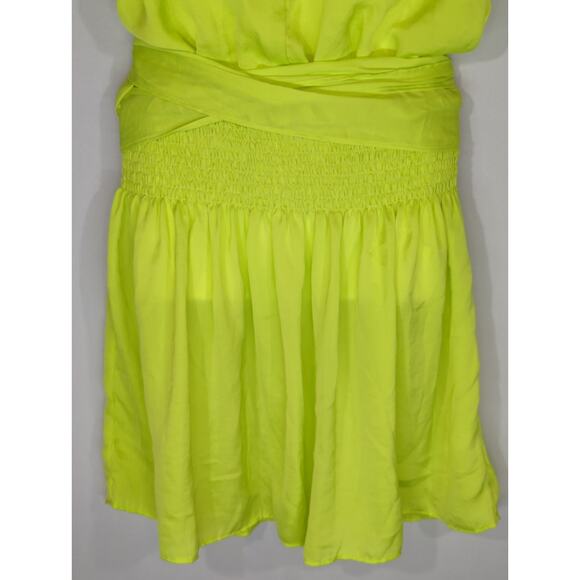 Do+Be Neon Green Smocked Waist Halter Neck Mini Dress Women's S Party Cocktail - Picture 3 of 11